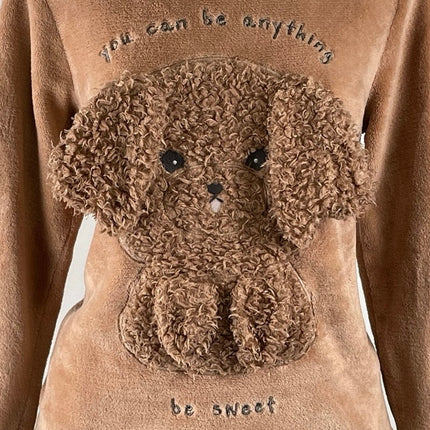 Oysho Plush Wellsoft Fleece Puppy Sweatshirt Jogger Pants Pajama Sleepwear Set S