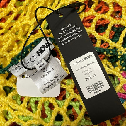 NEW Fashion Nova Naomi Crochet Sheer Floral Rainbow Cami Maxi Dress Size 1X