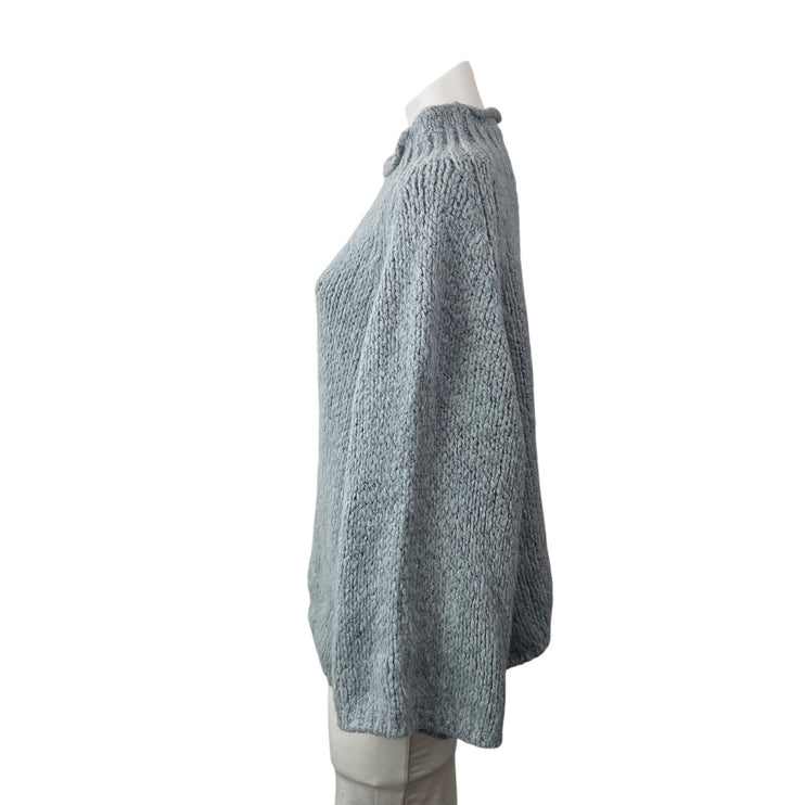 Nina Kendosa Womens Gray Long Raglan Sleeves Ribbed Knit Fluffy Sweater Top Sz M