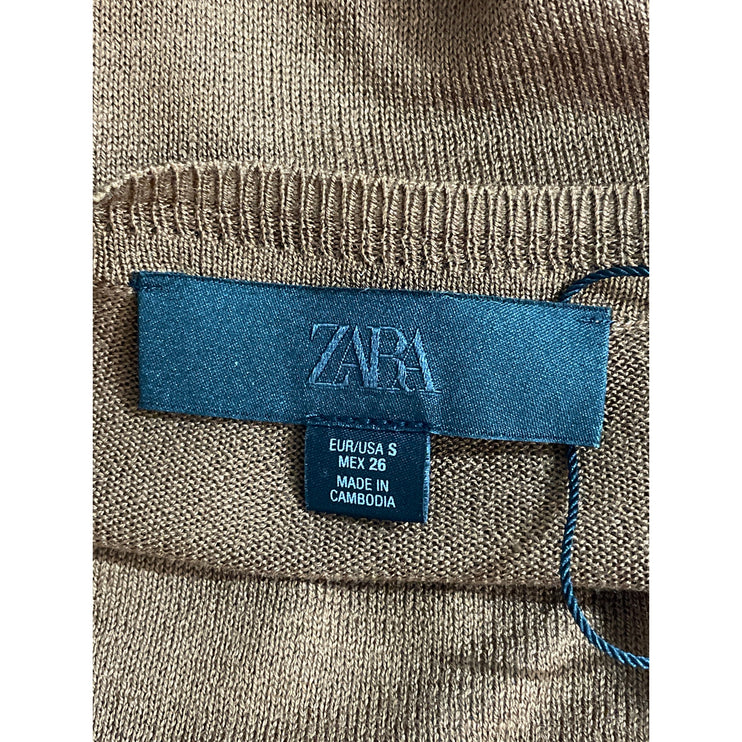 Zara Women's Brown Long Sleeve Boat Neck Knit Cozy Pullover Sweater Top Size S