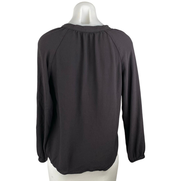 J.Crew Women's Black Shirred V-Neck Button Front Long Sleeve Blouse Top Size XS