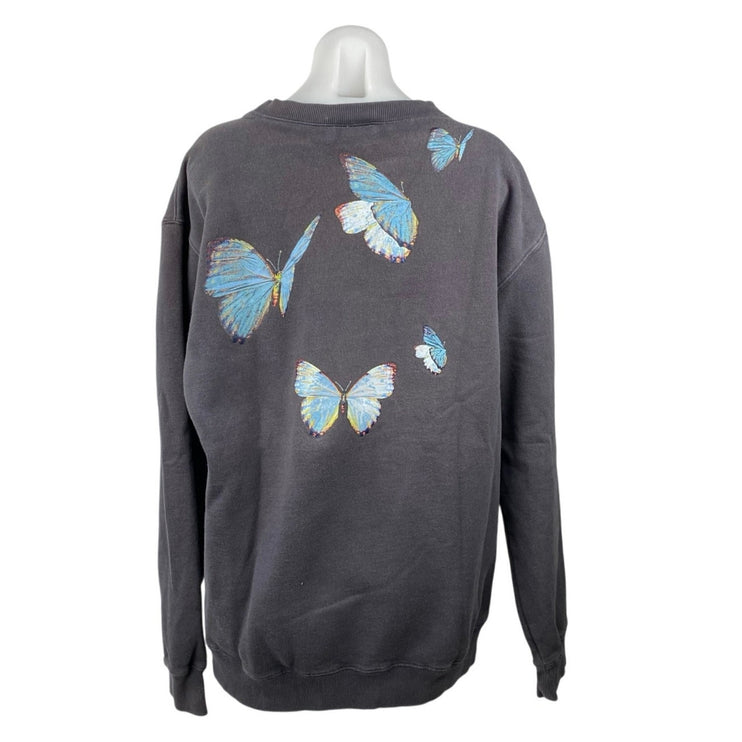 Coney Island Picnic Women Dark Gray Butterfly Long Sleeve Sweatshirt Top Size OS