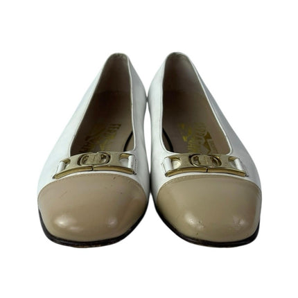Salvatore Ferragamo White Color Block Leather Block Heels Slip On Pump Shoes 5.5
