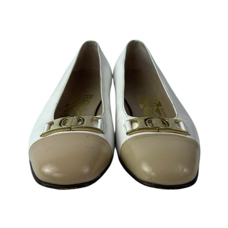 Salvatore Ferragamo White Color Block Leather Block Heels Slip On Pump Shoes 5.5