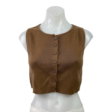 Brandy Melville Brown Sleeveless Ribbed Knit Button Down Vest Crop Top Size S