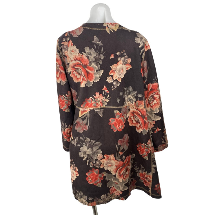 Anthropologie Solitaire Multicolor Floral Faux Suede Long Sleeve Cardigan Top L