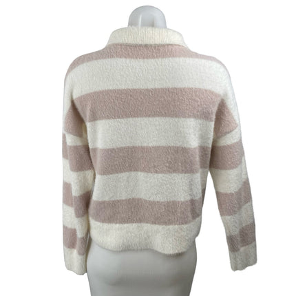 Nikka K Women's Stripe Collared Long Sleeve Button Polo Sweatshirt Sweater Top M