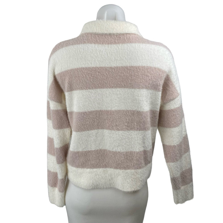 Nikka K Women's Stripe Collared Long Sleeve Button Polo Sweatshirt Sweater Top M