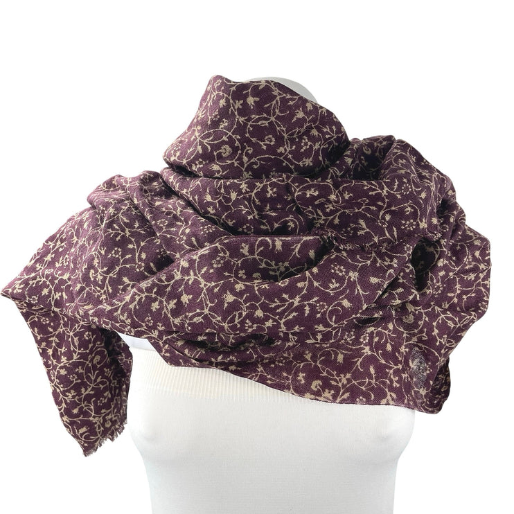 Barbour 100% Lambs Wool Purple Floral Winter Snow Shawl Wrap Neck Scarf One Size