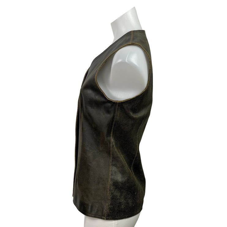 GAP Women's Brown Sleeveless 100% Leather V-neck Button Down Vest Top Size XS