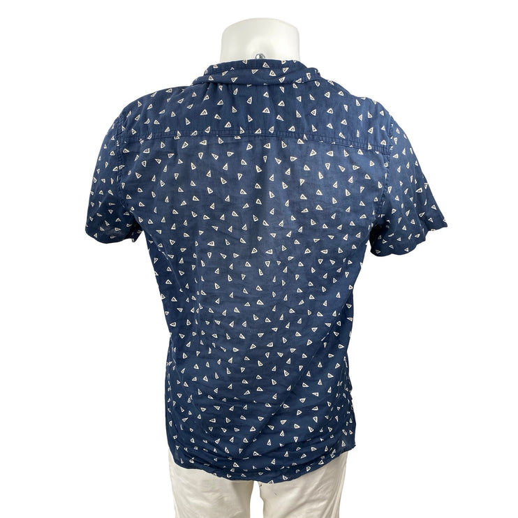 Koto Men's Blue Geometric Collared Short Sleeve Casual Button Down Shirt Top S