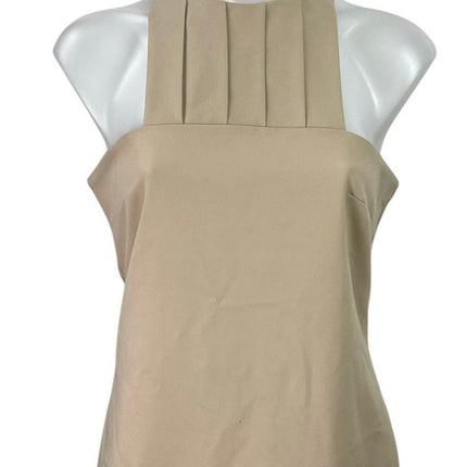 Chiara Baschieri Beige Pleated Square Neck Sleeveless Halter Tank Blouse Top 42