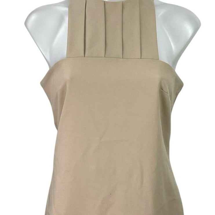 Chiara Baschieri Beige Pleated Square Neck Sleeveless Halter Tank Blouse Top 42