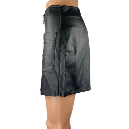 Forever 21 Women's Black Faux Vegan Leather Zip Up Mini Wide Leg Skirt Skort M