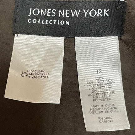 Jones New York 100% Silk Green Floral High Waist Ruffle Midi Pencil Skirt Sz 12