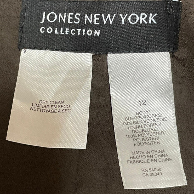 Jones New York 100% Silk Green Floral High Waist Ruffle Midi Pencil Skirt Sz 12