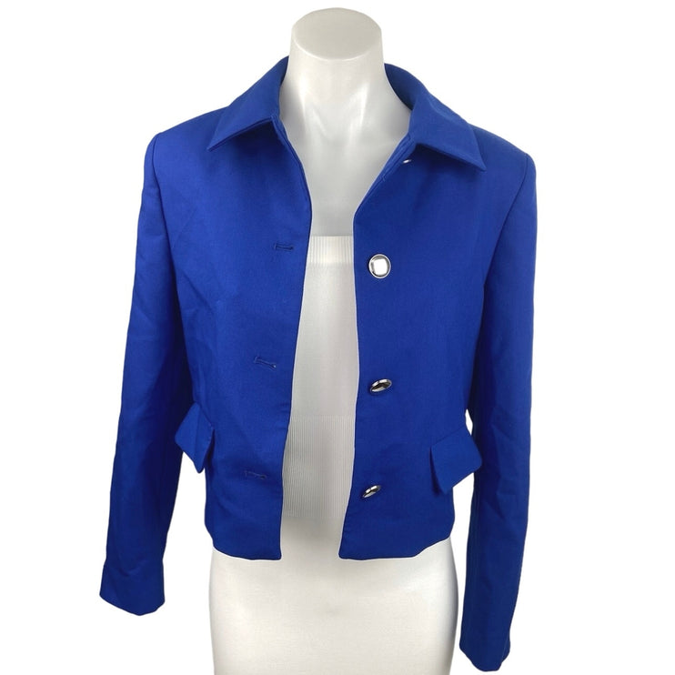 Zara NWT Cobalt Blue Collared Button Up Long Sleeve Cropped Blazer Jacket Size S