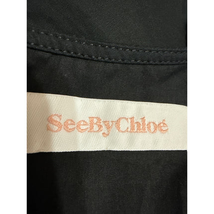 See By Chloe Women Black Short Sleeve Ruffle Drop Waist Shift Mini Dress Size 14