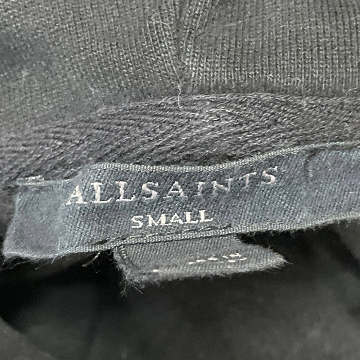 AllSaints Women's Black Spell Out Logo Zip Hoodie Hooded Sweatshirt Top Size S