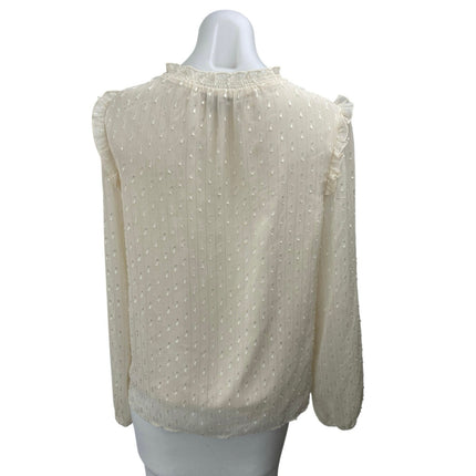 Sanctuary Women's Cream Textured Ruffle Smocked Long Sleeve Blouse Top Size S