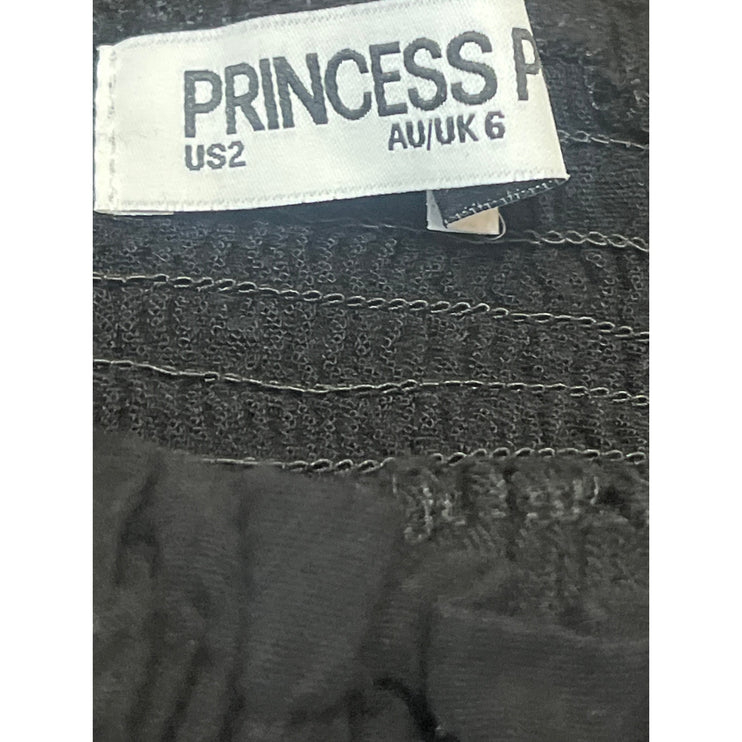 Princess Polly Black Sleeveless Ruched Ruffle Cami Camisole Tank Crop Top Size S