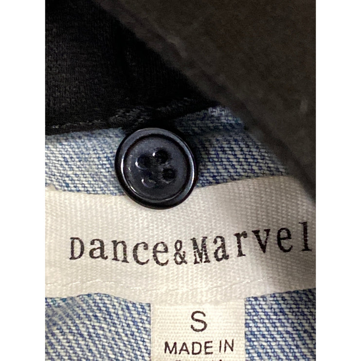 Dance & Marvel Blue Black Hoodie Hooded Distressed Crop Denim Jean Jacket Size S