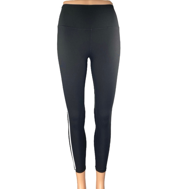 First Division Black White Side Stripe Ribbed Knit Mid Rise Leggings Pants Sz XS