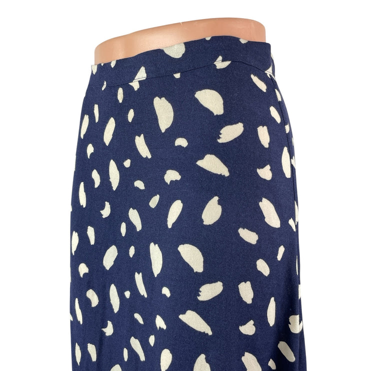 Reformation Bea Women's Navy Blue Abstract Print Slit Flowy Midi A-Line Skirt 4