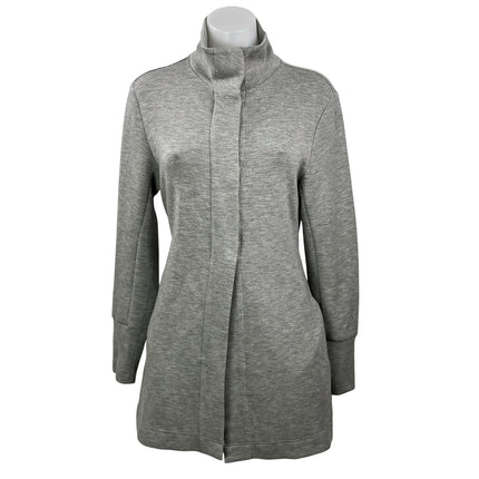 Varley Women's Gray High Neck Long Sleeve Snap Tie Waist Wrap Coat Jacket Size M