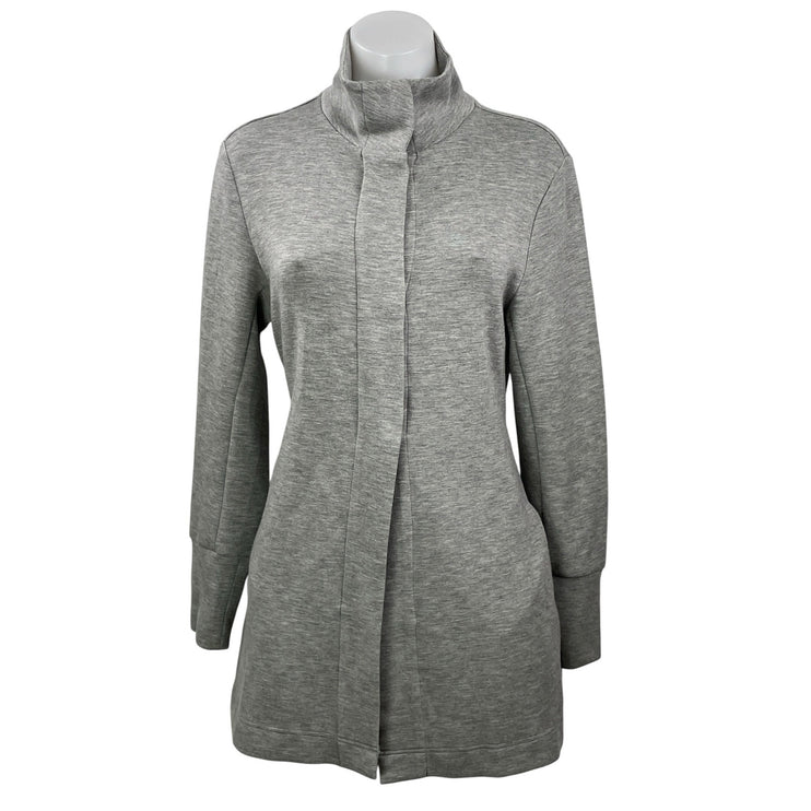 Varley Women's Gray High Neck Long Sleeve Snap Tie Waist Wrap Coat Jacket Size M