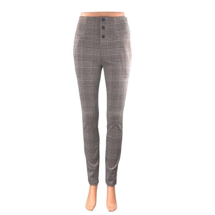 Halara Flex Women's Beige Houndstooth Plaid Skinny Trousers Work Pants Size XS