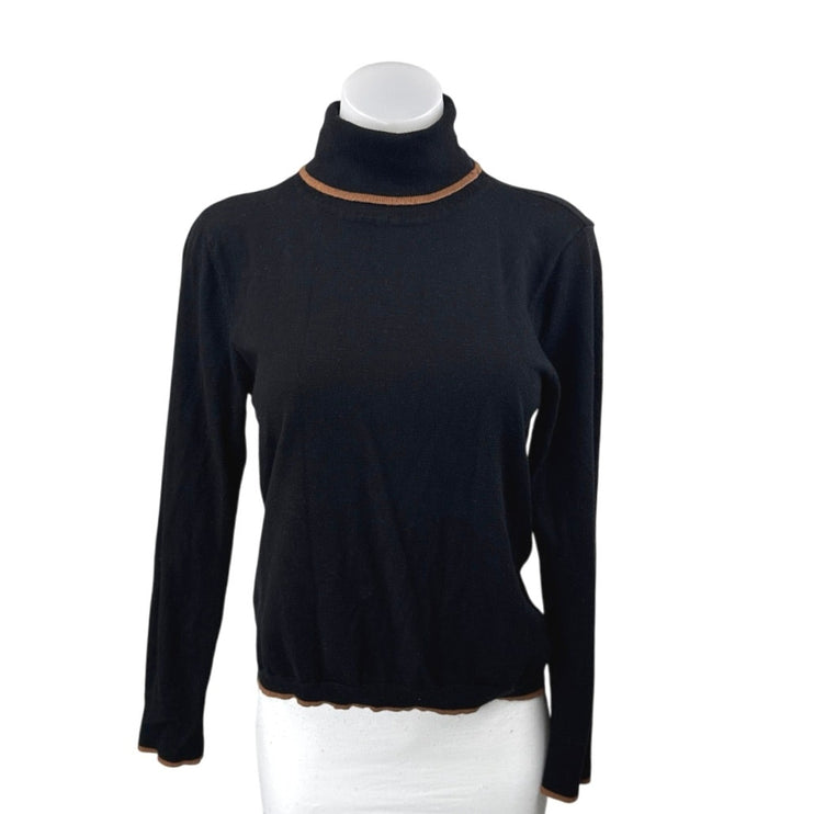 Max Studio Women's Black Tan Long Sleeve Turtleneck Knit Sweater Top Size L