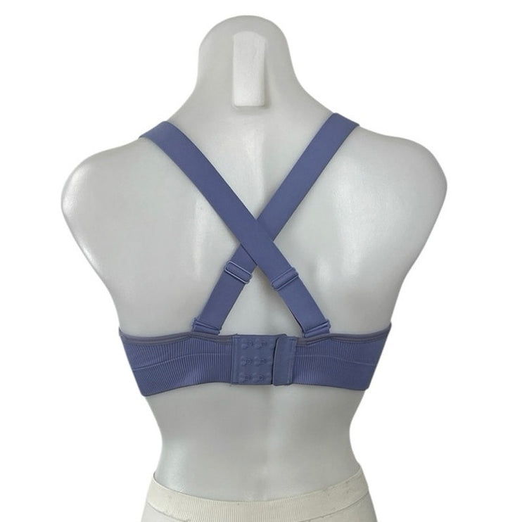 Alo Yoga Blue Ribbed Knit Cross Back Workout Athletic Sports Bra Crop Top Size S