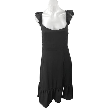 And Now This Women's Black Sleeveless Ruffle Sleeve Flounce Midi A-Line Dress L