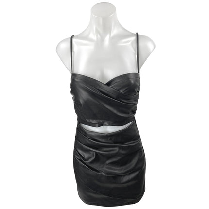ASTR The Label Black Faux Leather Vegan Cutout Sleeveless Cami Bodycon Dress XS