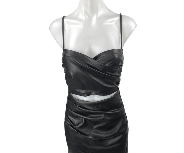 ASTR The Label Black Faux Leather Vegan Cutout Sleeveless Cami Bodycon Brie ASTR The Label Black Faux Leather Vegan Cutout Sleeveless Cami Bodycon Brie