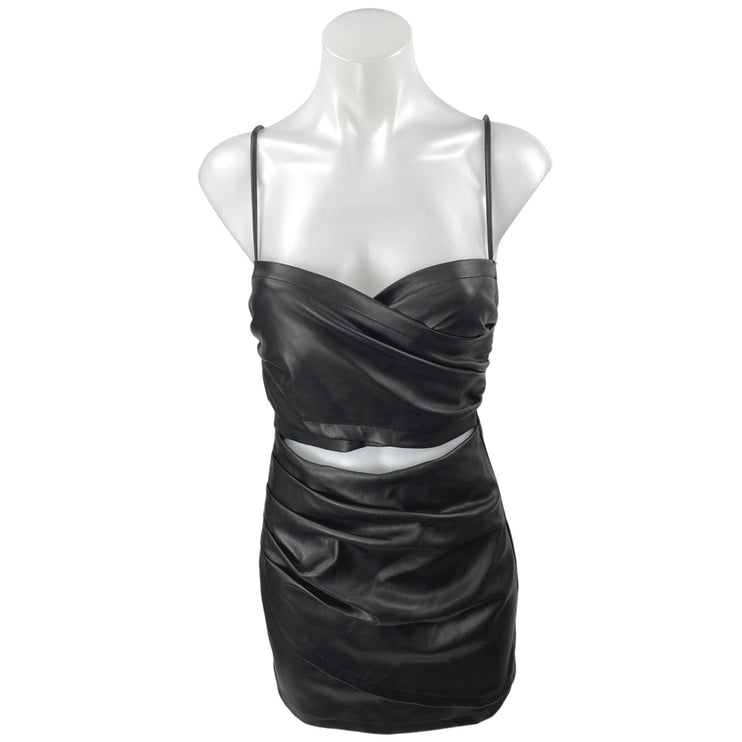 ASTR The Label Black Faux Leather Vegan Cutout Sleeveless Cami Bodycon Dress XS