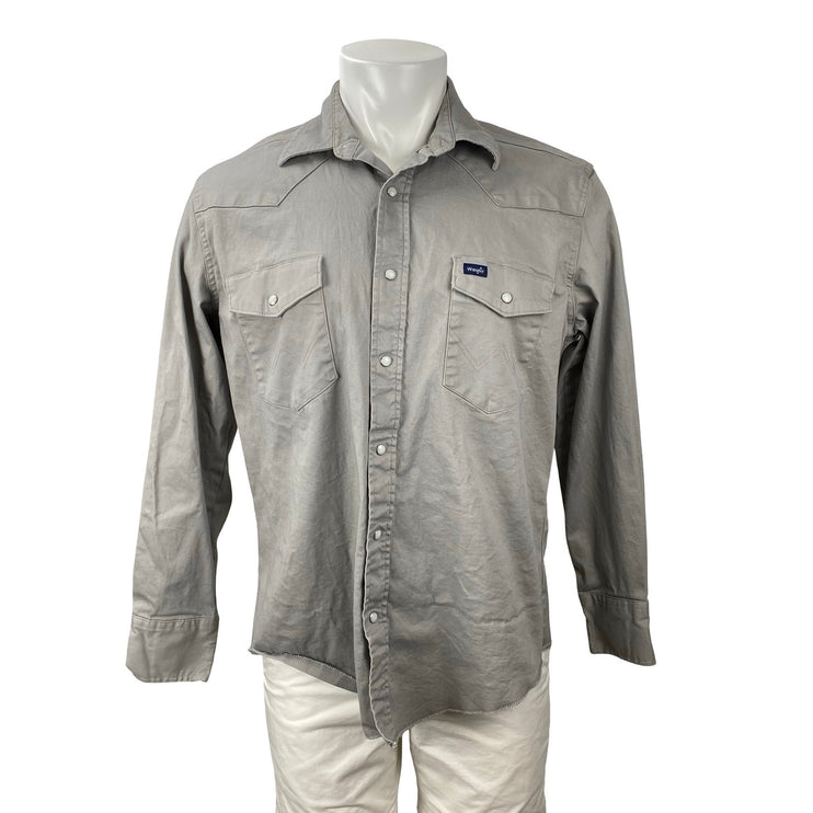 Wrangler Men's Gray Performance Pocket Long Sleeve Button Down Shirt Top Size L