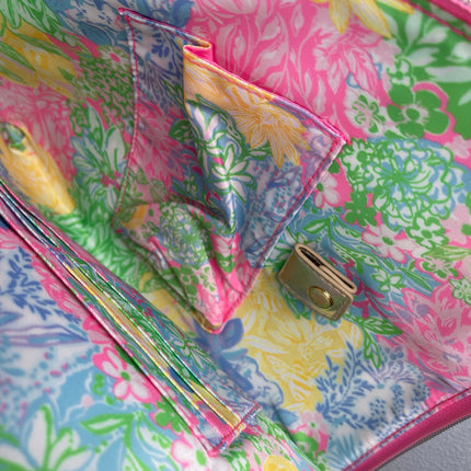 Lilly Pulitzer Gold Metallic Travel Organizer Floral Lined Pouch Clutch Bag OS
