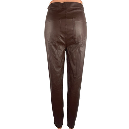 Streetwear Society Brown Faux Leather High Rise Skinny Leg Pockets Pants Size L