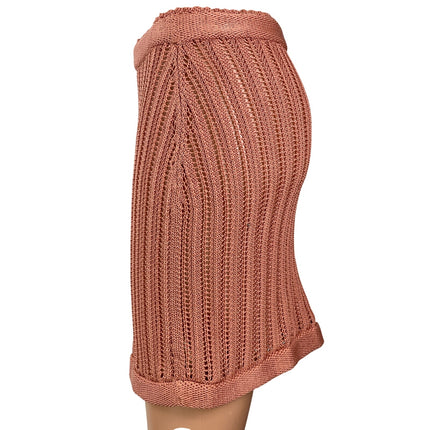 Savannah Morrow Mirana Pink Brown Crochet Knit High Waist Pencil Mini Skirt S