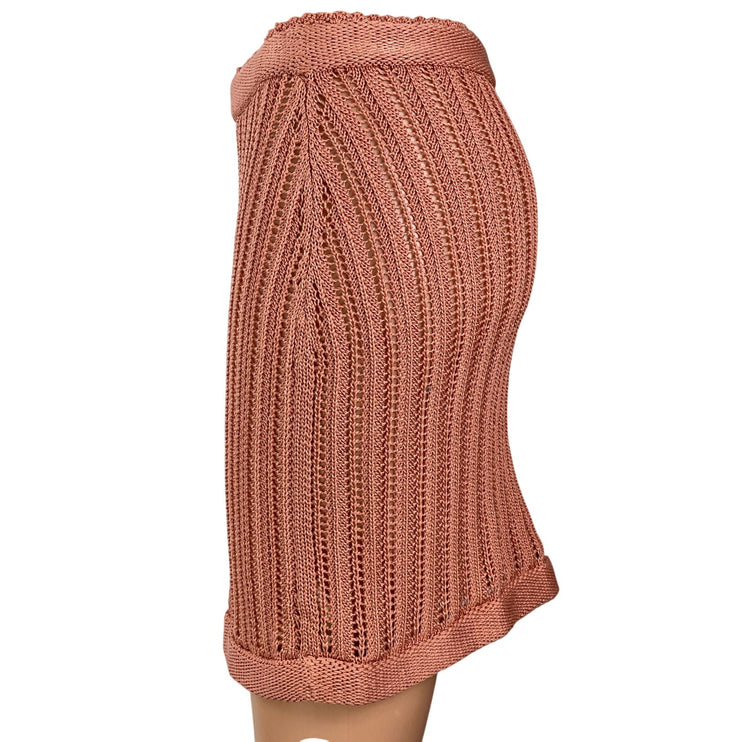 Savannah Morrow Mirana Pink Brown Crochet Knit High Waist Pencil Mini Skirt S