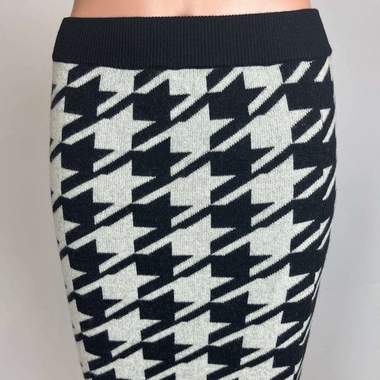 Anine Bing NWT $299 Reese Houndstooth Cashmere Black Grey Midi Skirt Size XS