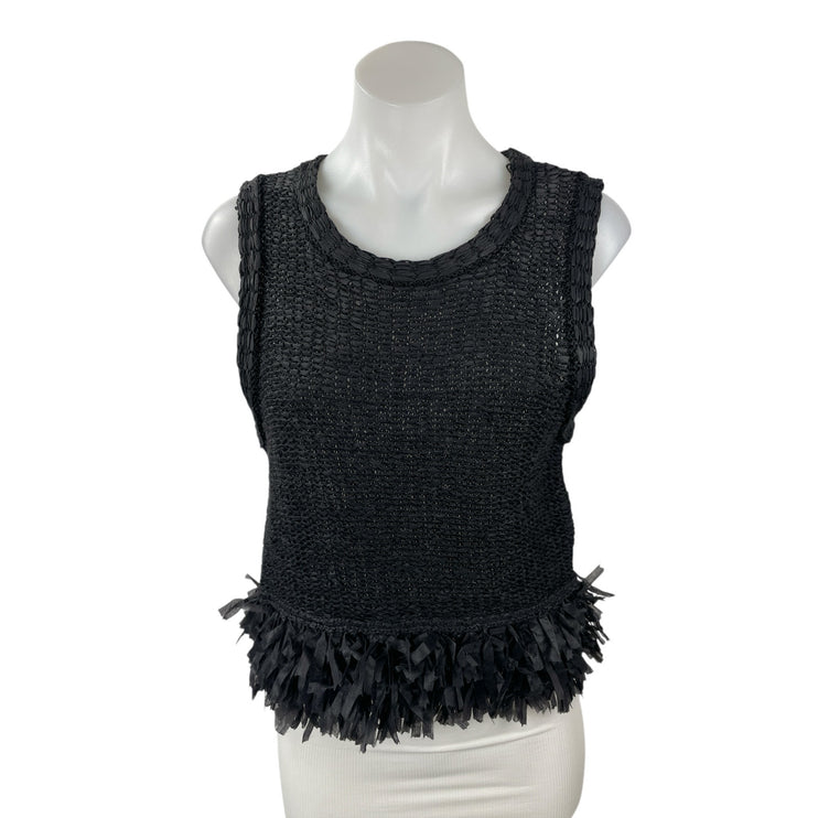 Club Monaco Women's Black Sleeveless Linen Ruffle Fringe Tank Blouse Top Size M