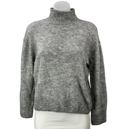 ICHI Women's Gray Long Sleeves Ribbed Relaxed Turtleneck Pullover Sweater Top S