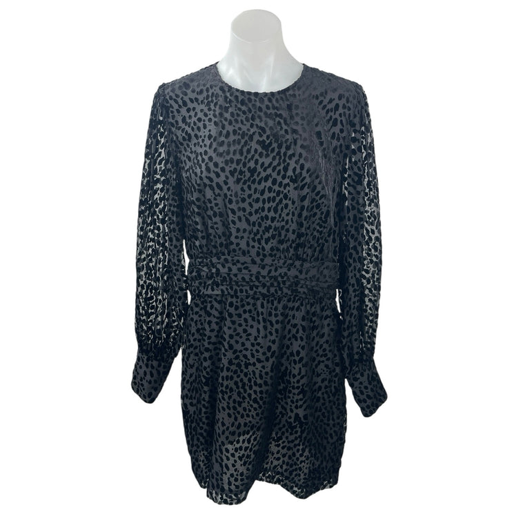 & Other Stories Womens Black Sheer Leopard Print Long Sleeve Mini A-Line Dress 8