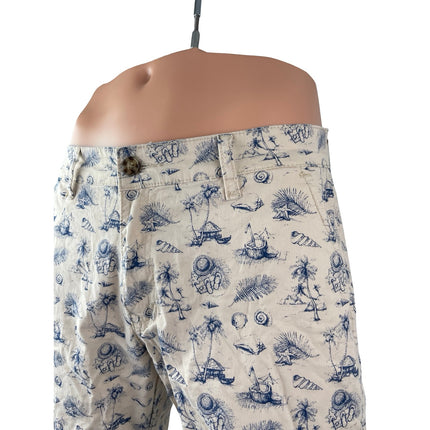 OP Ocean Pacific Men's Beige Hawaiian Beach Bermuda Chino Khaki Shorts Size 34