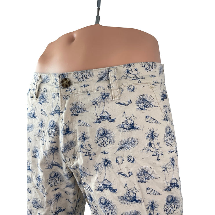 OP Ocean Pacific Men's Beige Hawaiian Beach Bermuda Chino Khaki Shorts Size 34