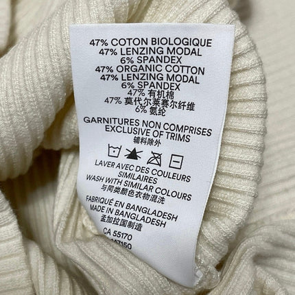 Frank And Oak Cream Ribbed Knit Long Sleeve Henley High Neck Snap Sweater Top S