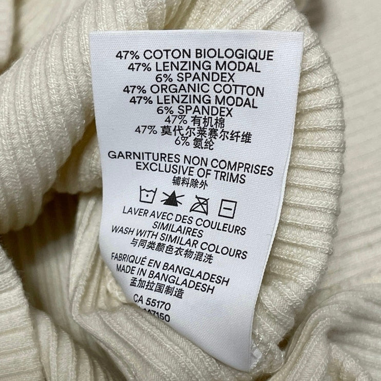 Frank And Oak Cream Ribbed Knit Long Sleeve Henley High Neck Snap Sweater Top S